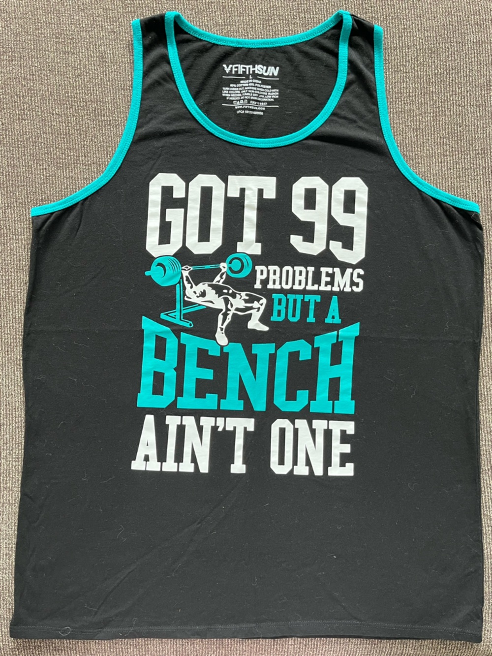 Fifth Sun Black Tank with Teal Trim and White Graphic